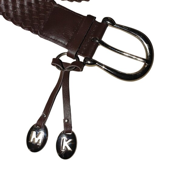 Michael Kors Belt Woven Braided Size Medium Dark Brown Leather Silver Buckle main image 6